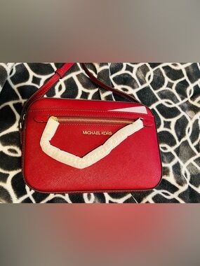 Michael Kors Red Saffiano Leather Crossbody with Gold Hardware